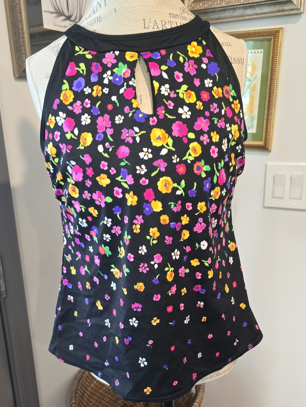 Longitude Black Tankini With Bright Floral Print